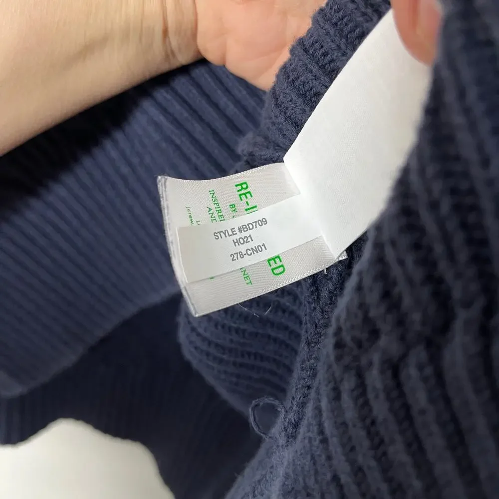 J. Crew Womens Sweater 2X Plus Navy Long Cotton Cable Knit Mockneck Heavyweight